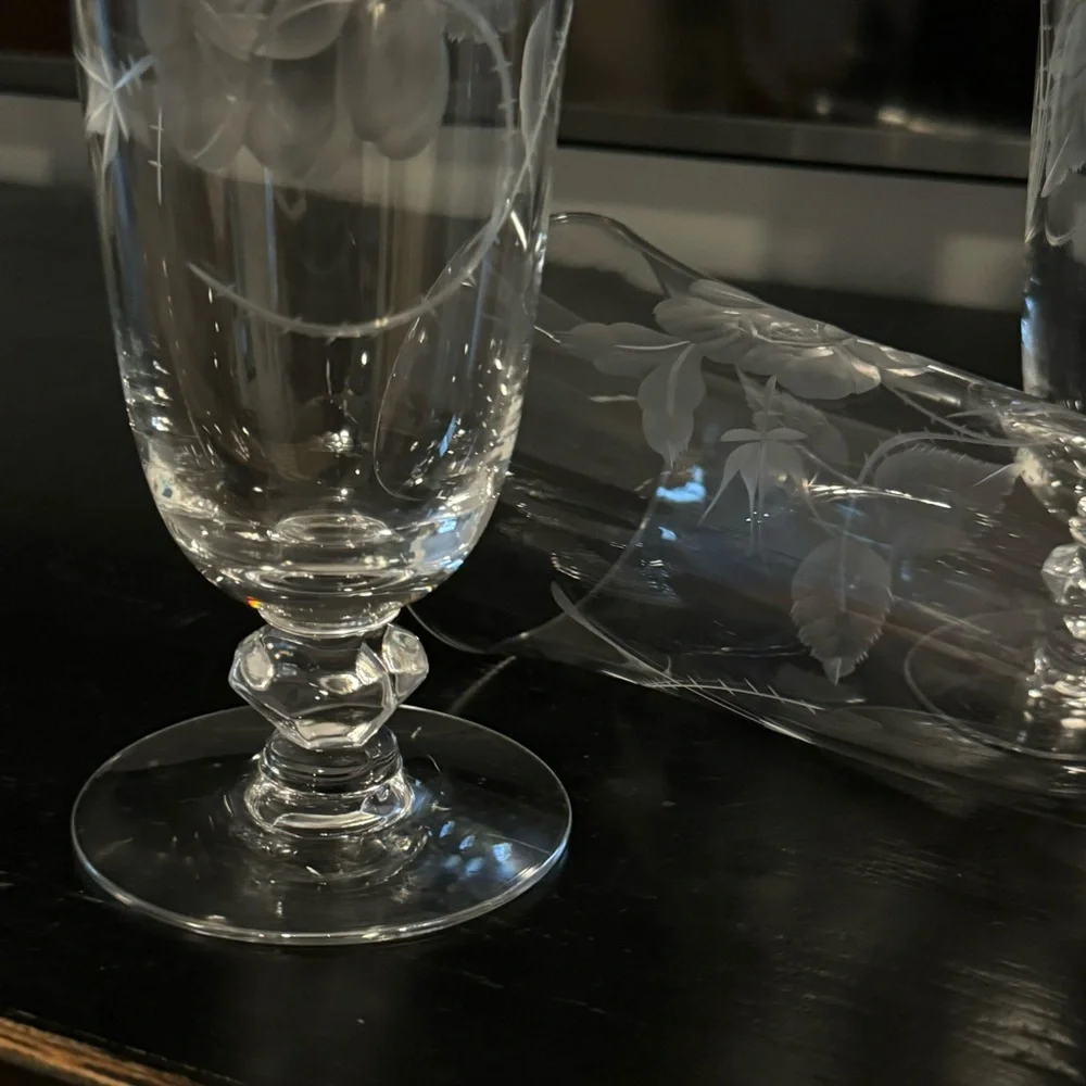 3/ Dolly Madison Rose by HEISEY Stem Iced Tea Footed Tumbler.